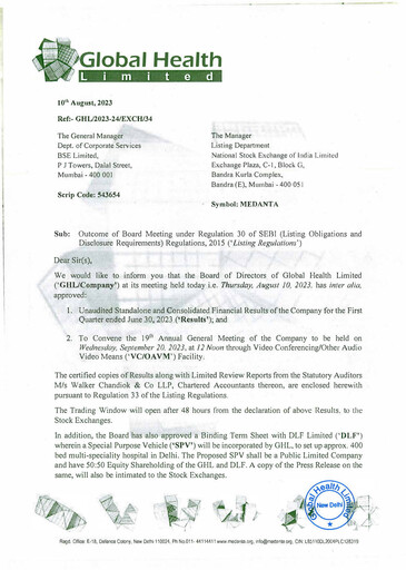 Thumbnail Global Health Limited (Medanta) Quarterly Report 2023-q1