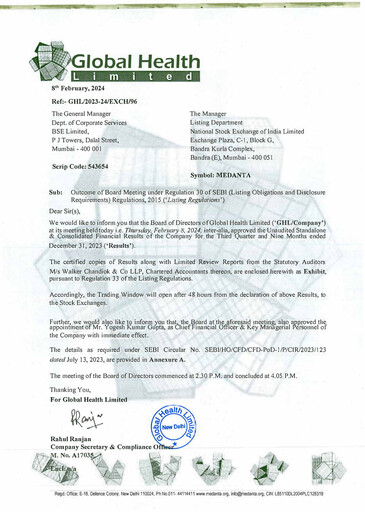 Thumbnail Global Health Limited (Medanta) Quarterly Report 2023-q3