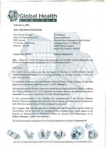 Thumbnail Global Health Limited (Medanta) Quarterly Report 2024-q3