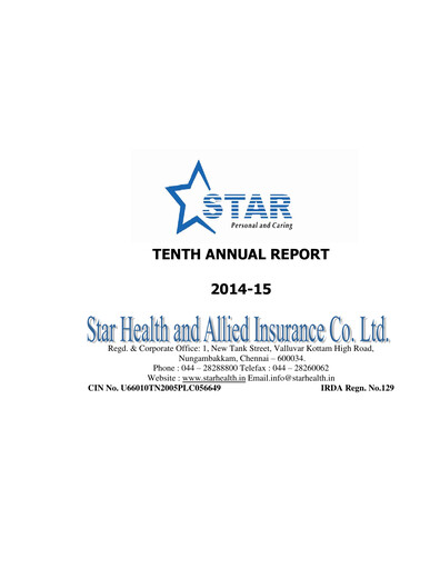 Thumbnail Star Health and Allied Insurance Company Annual Report 2014-2015