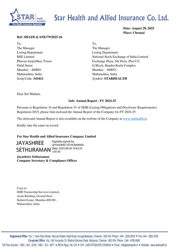 Thumbnail Star Health and Allied Insurance Company Annual Report 2024-2025