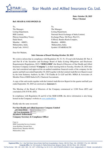 Thumbnail Star Health and Allied Insurance Company Half-year Report 2025-h1