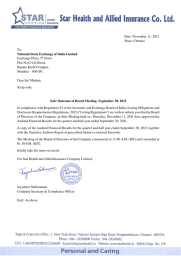 Thumbnail Star Health and Allied Insurance Company Quarterly Report 2021-q2