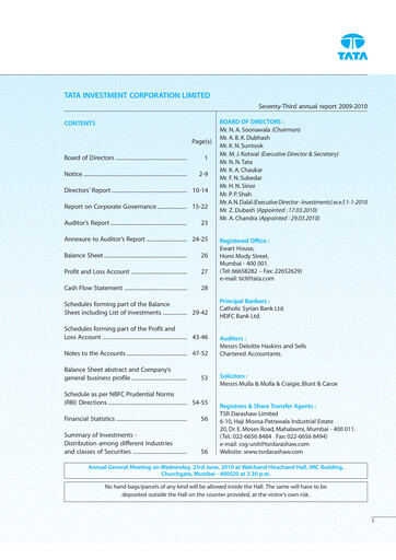 Miniature Tata Investment Corporation Rapport annuel 2009-2010