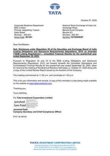 Thumbnail Tata Investment Corporation Quarterly Report 2025-q2