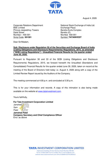 Thumbnail Tata Investment Corporation Quarterly Report 2026-q1