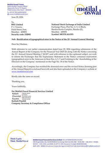 Thumbnail Motilal Oswal Financial Services Annual Report 2025-2026