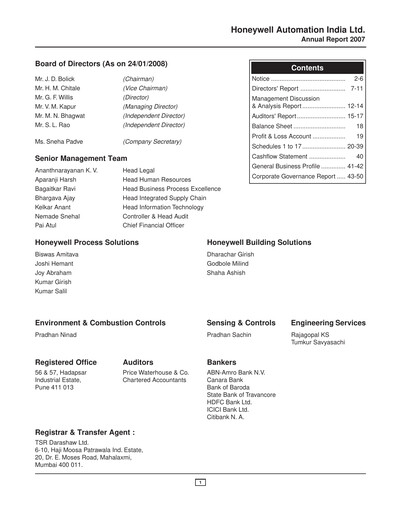 Thumbnail Honeywell Automation India Annual Report 2007