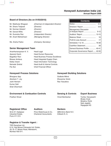 Thumbnail Honeywell Automation India Annual Report 2009