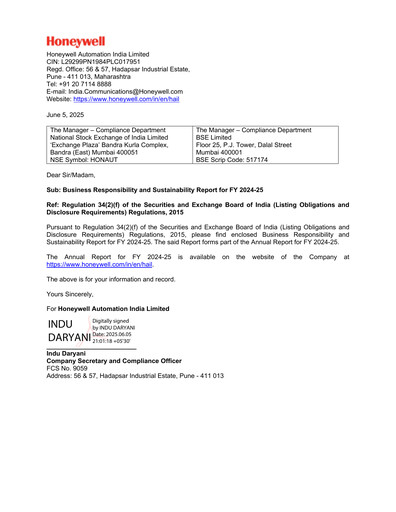 Thumbnail Honeywell Automation India ESG Report 2024-2025