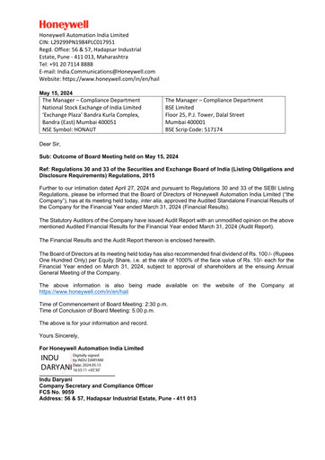 Thumbnail Honeywell Automation India Financial Statement 2023-2024