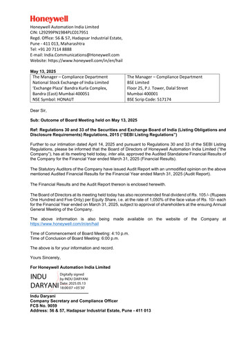 Thumbnail Honeywell Automation India Financial Statement 2024-2025