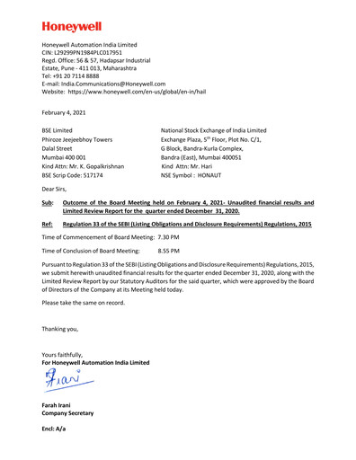 Thumbnail Honeywell Automation India Quarterly Report 2020-q3