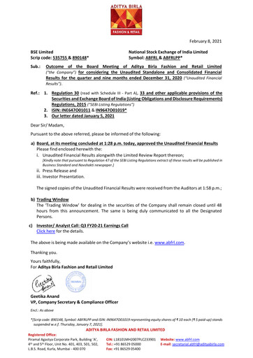 Thumbnail Aditya Birla Fashion and Retail Quarterly Report 2020-q3