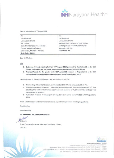 Thumbnail Narayana Hrudayalaya Quarterly Report 2018-q1