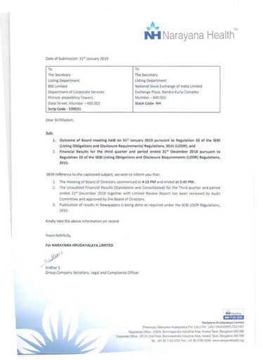 Thumbnail Narayana Hrudayalaya Quarterly Report 2018-q3