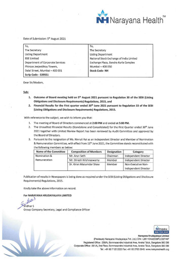 Thumbnail Narayana Hrudayalaya Quarterly Report 2021-q1