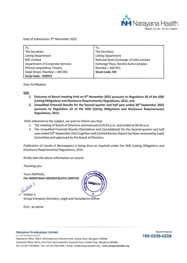 Thumbnail Narayana Hrudayalaya Quarterly Report 2022-q2