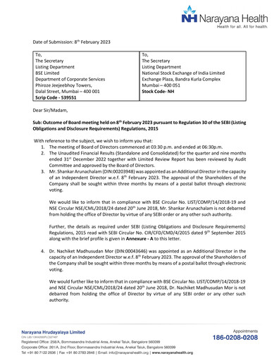 Thumbnail Narayana Hrudayalaya Quarterly Report 2022-q3