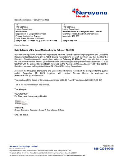 Thumbnail Narayana Hrudayalaya Quarterly Report 2025-q3