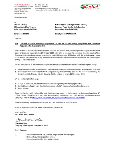 Thumbnail Castrol India Quarterly Report 2020-q3