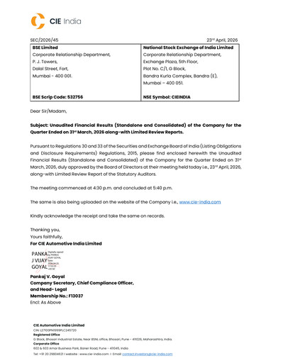 Thumbnail CIE Automotive India Quarterly Report 2026-q1
