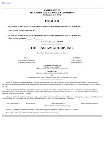 Miniature The Ensign Group Rapport trimestriel 2014-q2