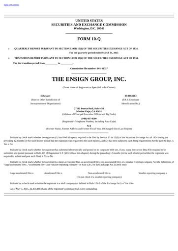 Miniature The Ensign Group Rapport trimestriel 2015-q1