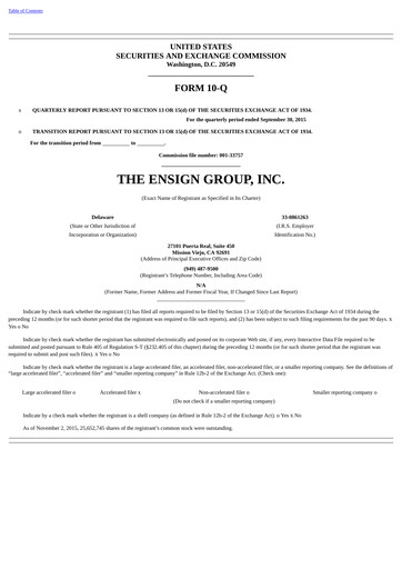 Miniature The Ensign Group Rapport trimestriel 2015-q3