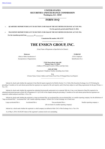 Miniature The Ensign Group Rapport trimestriel 2016-q1