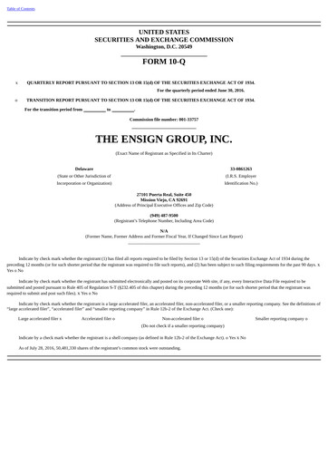 Miniature The Ensign Group Rapport trimestriel 2016-q2