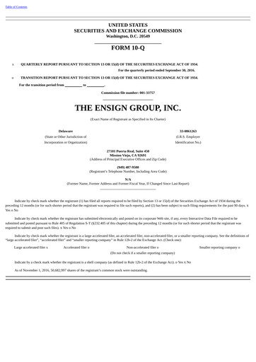 Miniature The Ensign Group Rapport trimestriel 2016-q3
