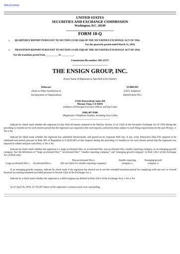 Miniature The Ensign Group Rapport trimestriel 2018-q1