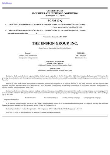 Miniature The Ensign Group Rapport trimestriel 2018-q2