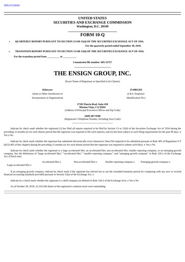 Miniature The Ensign Group Rapport trimestriel 2018-q3