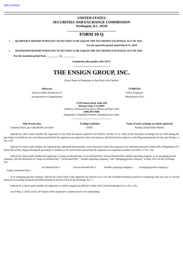 Miniature The Ensign Group Rapport trimestriel 2019-q1