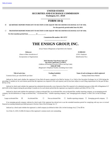 Miniature The Ensign Group Rapport trimestriel 2019-q2