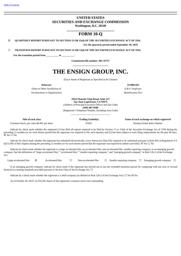 Miniature The Ensign Group Rapport trimestriel 2019-q3