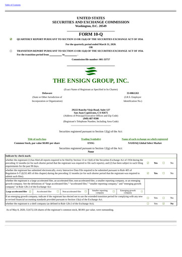 Miniature The Ensign Group Rapport trimestriel 2020-q1