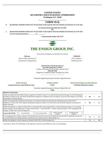 Miniature The Ensign Group Rapport trimestriel 2020-q2