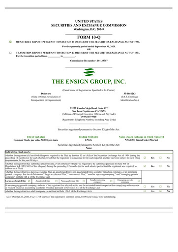 Miniature The Ensign Group Rapport trimestriel 2020-q3