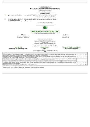 Miniature The Ensign Group Rapport trimestriel 2021-q2