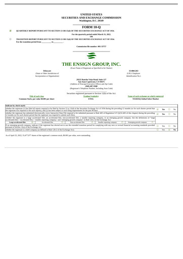 Miniature The Ensign Group Rapport trimestriel 2022-q1