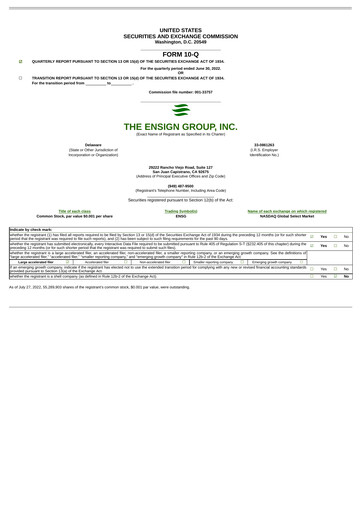 Miniature The Ensign Group Rapport trimestriel 2022-q2