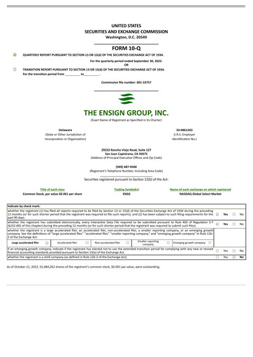 Miniature The Ensign Group Rapport trimestriel 2022-q3