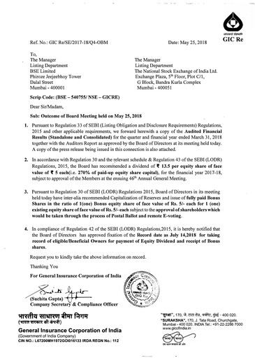 Thumbnail General Insurance Corporation of India
 Financial Statement 2017-2018