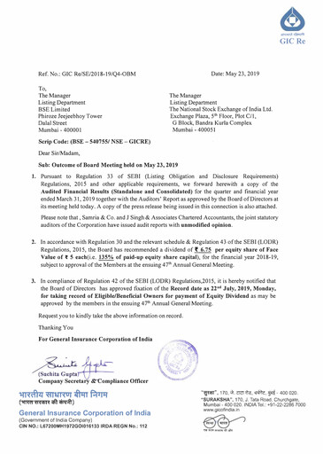 Thumbnail General Insurance Corporation of India
 Financial Statement 2018-2019