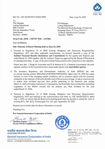 Thumbnail General Insurance Corporation of India
 Financial Statement 2019-2020