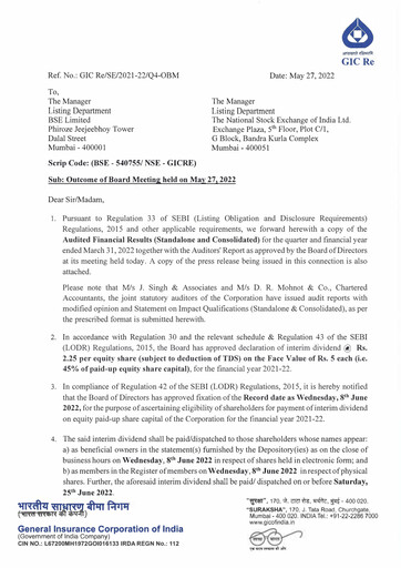 Thumbnail General Insurance Corporation of India
 Financial Statement 2021-2022