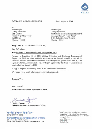 Thumbnail General Insurance Corporation of India
 Quarterly Report 2019-q1